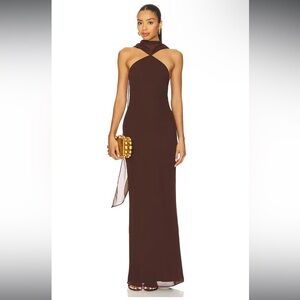 Amanda Uprichard Ashton Maxi Halter Dress in Cocoa size Small